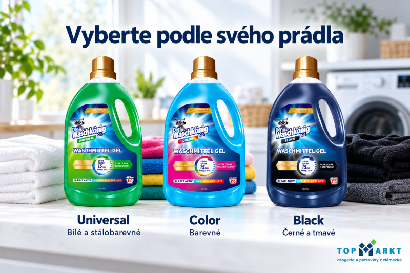 Waschkönig Short Cycles: Universal pro bílé a stálobarevné, Color pro barevné a Black pro černé a tmavé prádlo